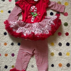 2T Red Candy Cane Toddler Outfit with Striped Leggings
